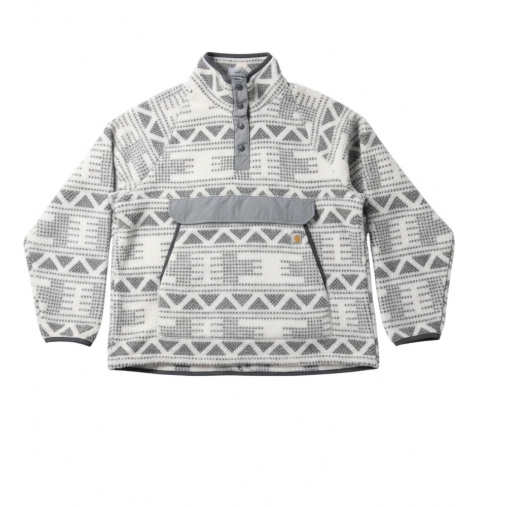 Carhartt Women Relaxed Fit Fleece Pullover White Grey Geo Outerwear sz L